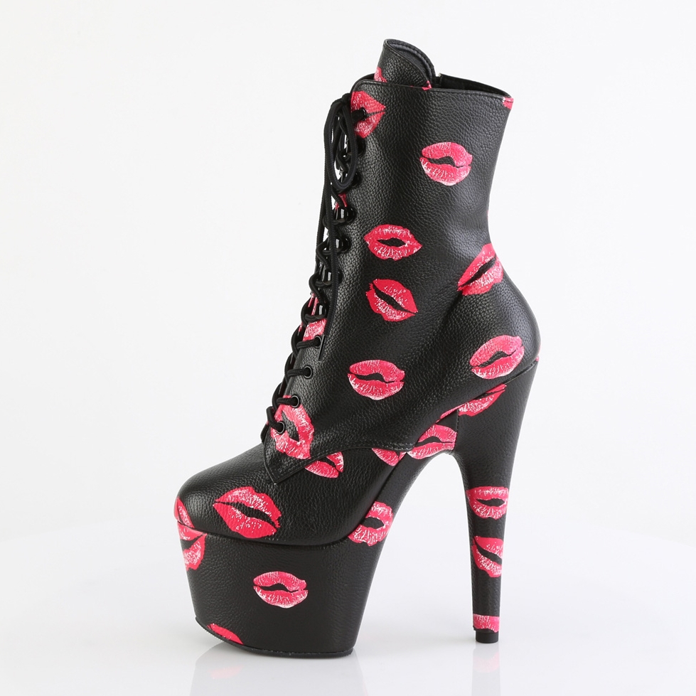 Zwarte Pleaser laarzen met rode lippen | Pleaser Kiss enkelboots