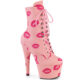 Roze Pleaser laarzen met rode lippen | Roze Pleaser Kiss enkellaarzen
