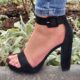 Zwarte hoge sandaletten met brede hak | Zwarte blokhak sandaletten met open teen