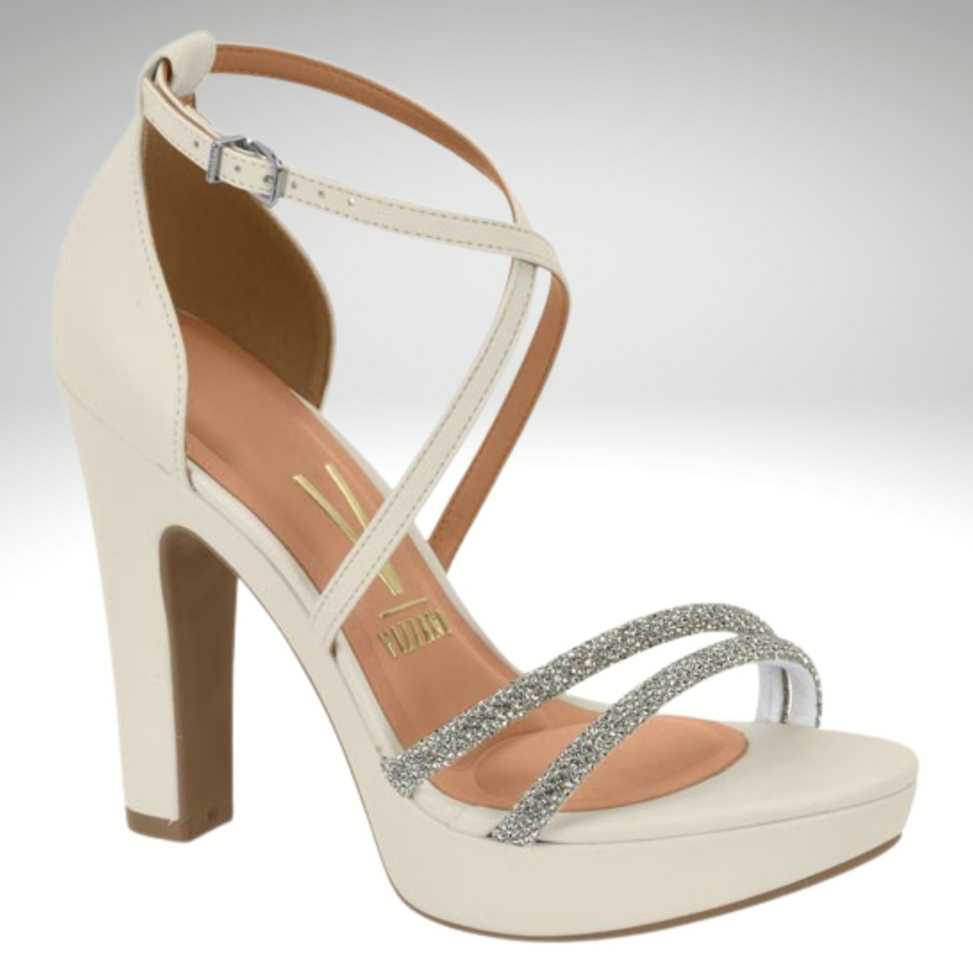 Off white Vizzano sandalen met strass en blokhak | Vizzano hakken met strass in ivoor