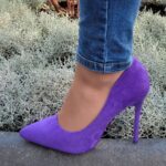 Paarse hoge hakken in velours materiaal | Paarse velvet pumps