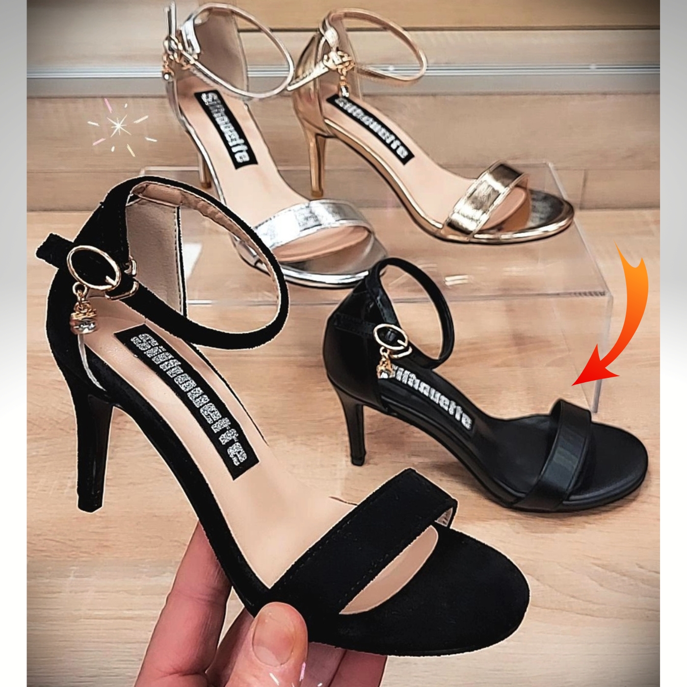 Zwarte sandaaltjes in kleine maat met 7 cm naaldhak | Zwarte open schoentjes voor kleine voeten