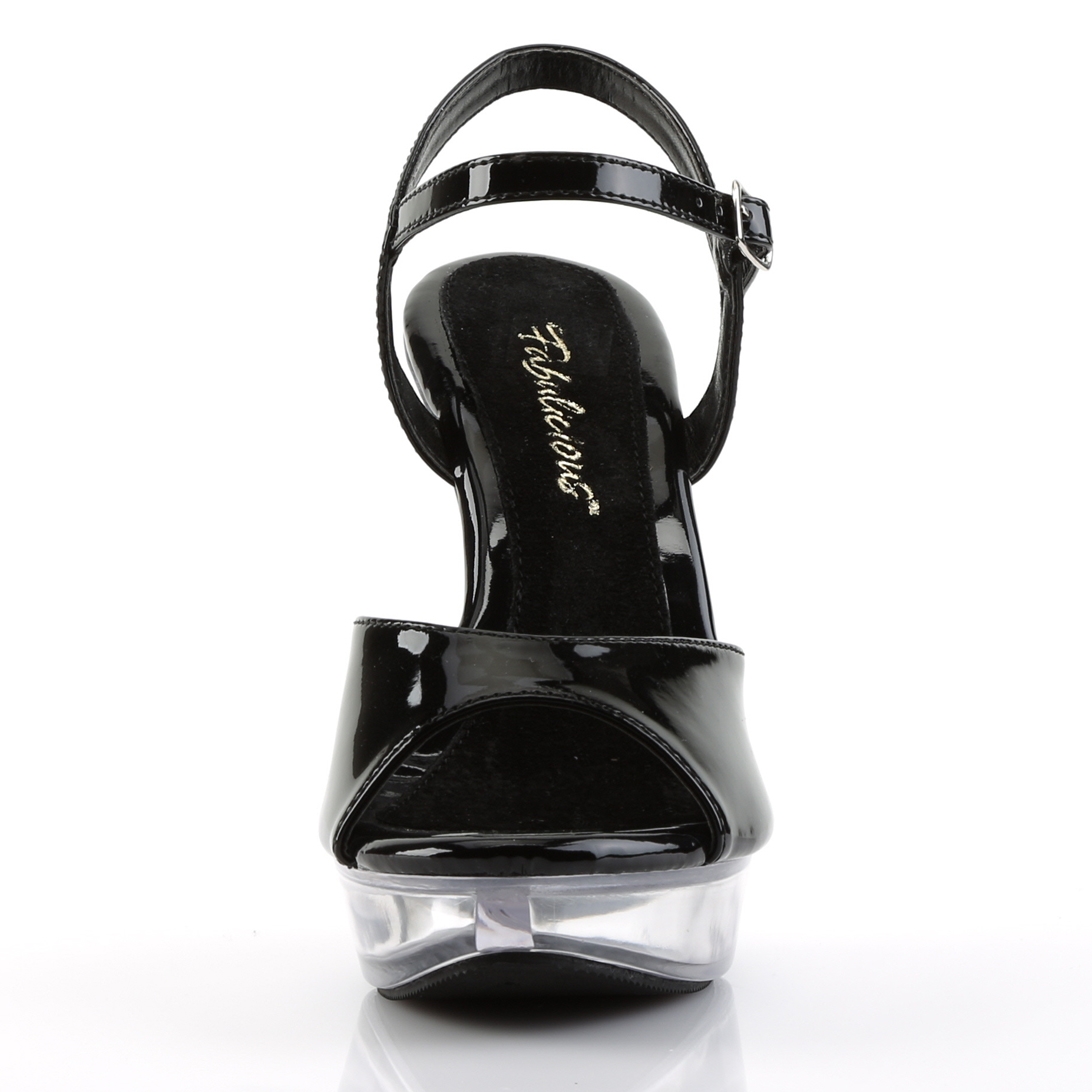 Zwarte sandaaltjes met doorzichtige plateau en hak | Lak sandalen met doorzichtige hoge hakken