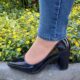 Zwart lak blokhak pumps met 8 cm hak | Zwarte lak pumps met brede hak