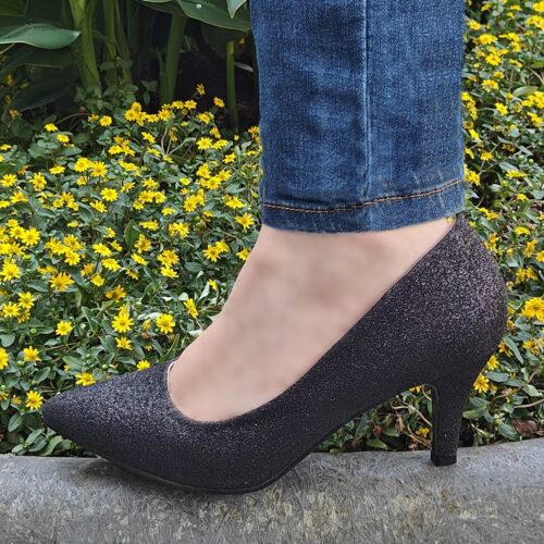 Zwarte glitterpumps in grote maten | Zwarte lage glitter pumps voor grote voeten