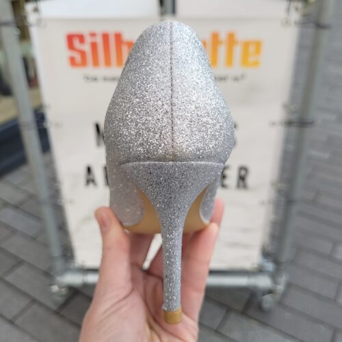 Zilveren glitterpumps in kleine maat | Zilveren glitterhakken voor kleine voeten