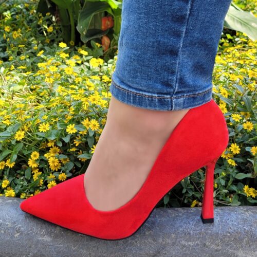 Rode suede pumps met hoge hak | Klassieke suede hoge hakken in rood