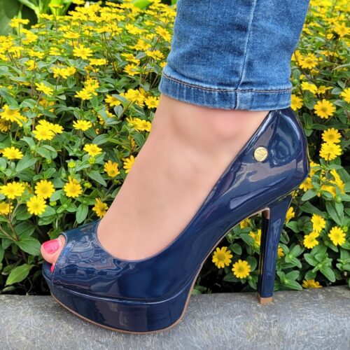 Blauwe pumps met open teen en plateau Vizzano | Blauwe peeptoes met hoge hak