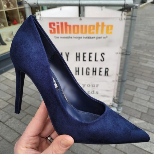 Blauwe suede 10 centimeter hakken | Donkerblauwe suede pumps met 10 cm naaldhak