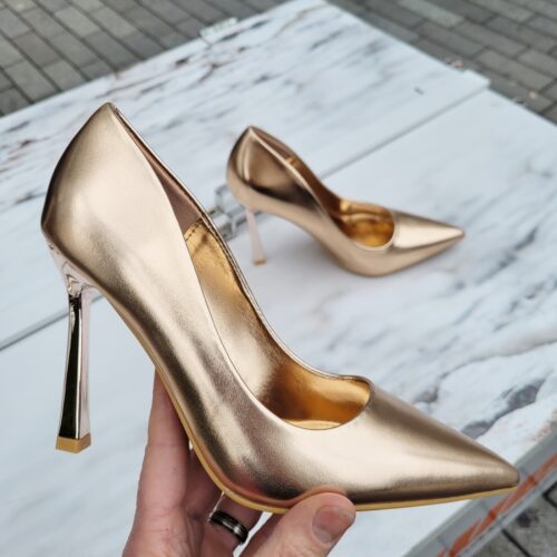 Rosegold metallic pumps met 10 cm hoge hak | Metallic pumps met hoge hak in rosé goud