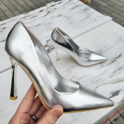 Zilveren metallic pumps met 10 cm hoge hak | Metallic pumps met hoge hak in zilver