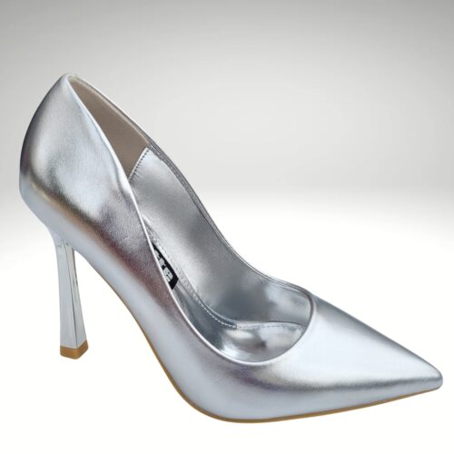 Zilveren metallic pumps met 10 cm hoge hak | Metallic pumps met hoge hak in zilver