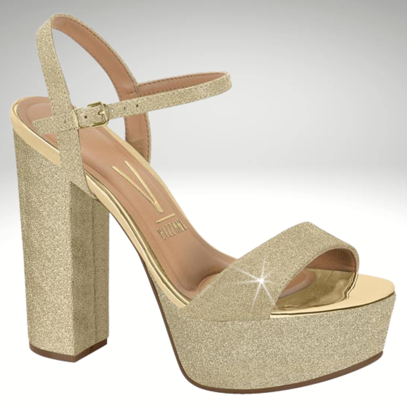 Open glitterhakken in goud met hoge plateau | Gouden glitter sandalen met hoge zool