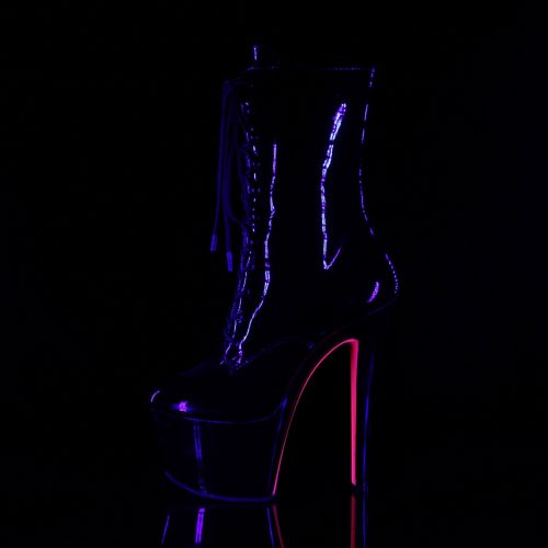 Zwarte Pleaserboots met neon roze onderkant | Zwarte enkellaarzen met roze zool van Pleaser