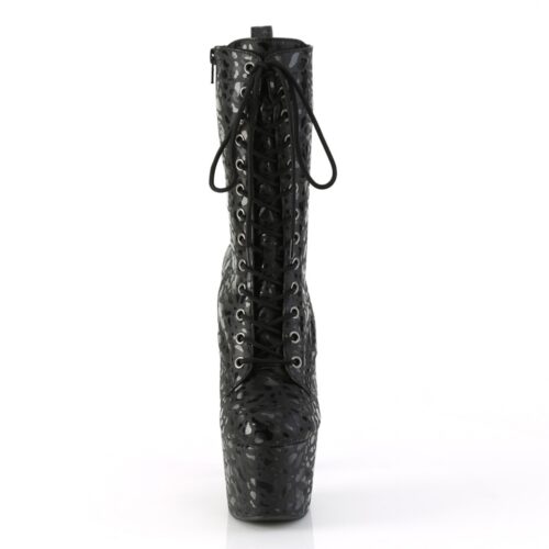 Zwarte Pleaser laarsjes met holografisch effect | Zwarte Pleaser enkelboots met panterprint