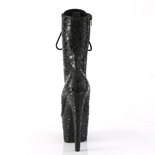 Zwarte Pleaser laarsjes met holografisch effect | Zwarte Pleaser enkelboots met panterprint