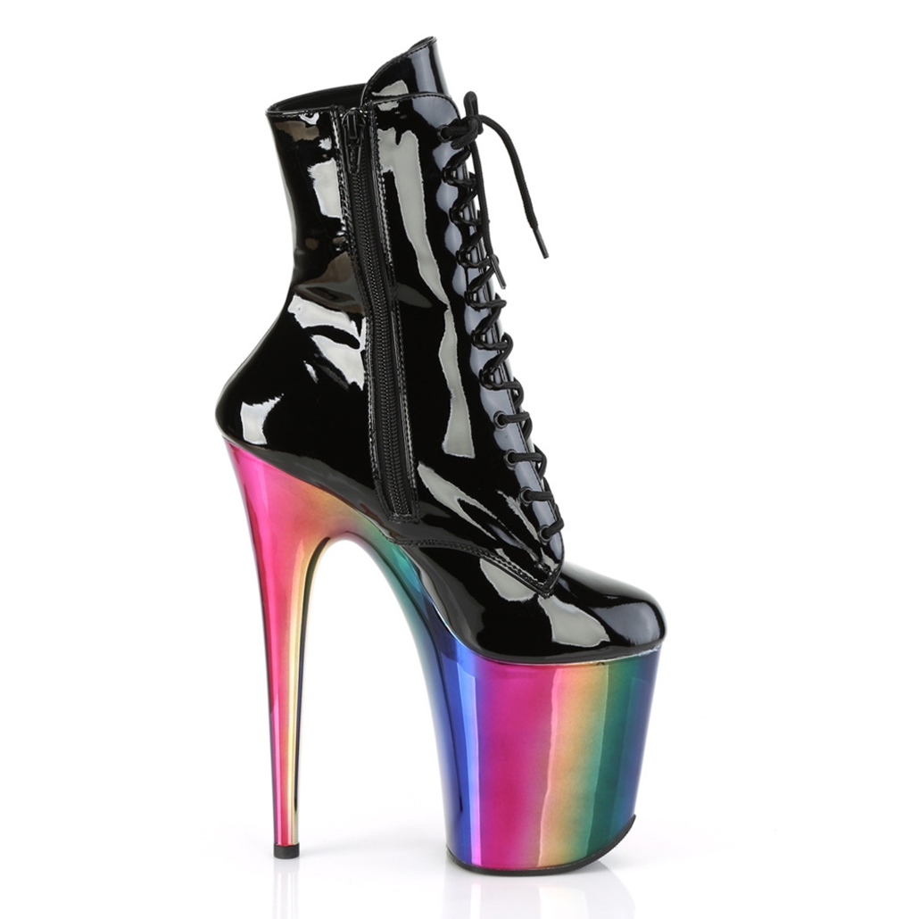 Pleaser 8 inch enkellaars met regenboog zool | Pleaser Flamingo Rainbow laarsjes