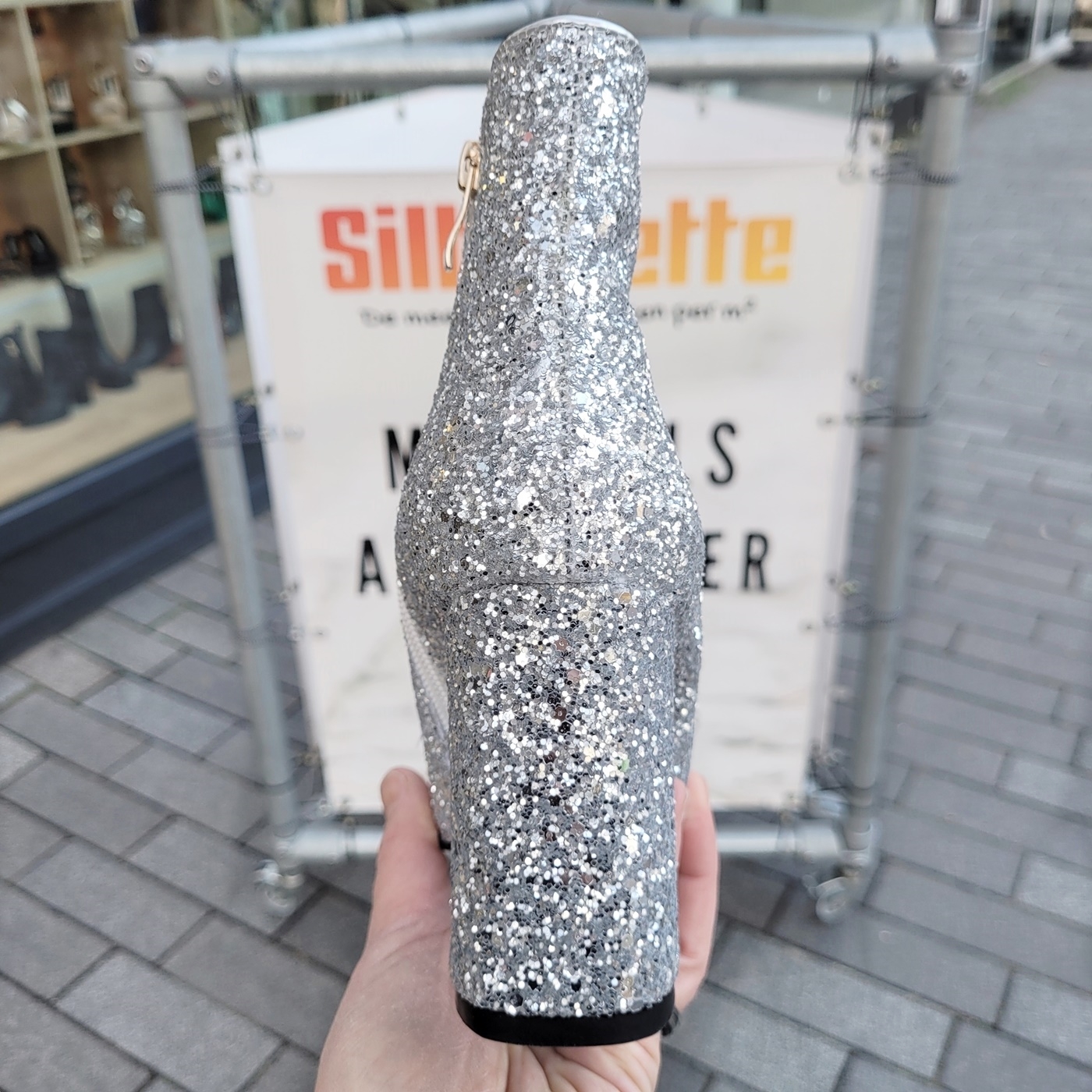 Zilveren glitterlaarzen in kleine maten | Enkellaars met glitters in kleine maten