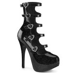 Pleaser glitter hakken met hartjesgespen | Zwarte glitter Pleaser gladiator laarsjes