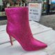 Roze glitterlaarsjes met naaldhak | Fuchsia enkellaarsjes met glitters