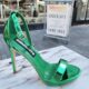 Shiny groene sandalen met hoge hakken | Metallic groene sandalen met hoge naaldhak